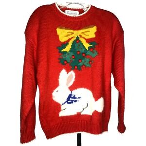 Vintage Karen Scott Christmas Holiday Bunny Sweater Wool Blend Size Large 3D‎